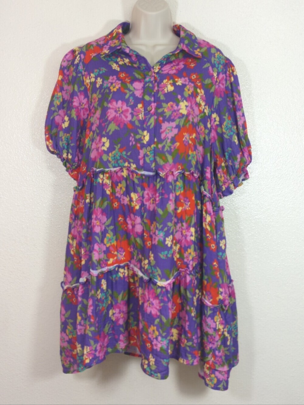 Talulah Purple Floral Babydoll Puff Sleeve Garden Party Tiered Dress